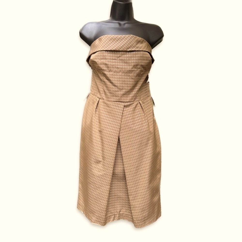 ZARA Caramel/Silver and Navy Metallic Dots Strapless Dress size